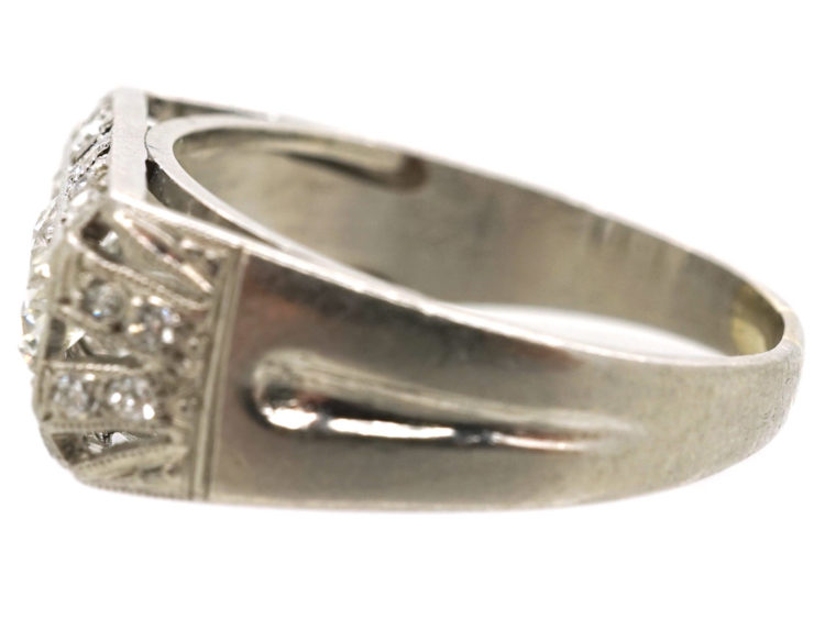 French Art Deco Platinum & Diamond Rectangular Ring