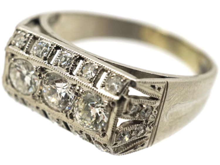 French Art Deco Platinum & Diamond Rectangular Ring