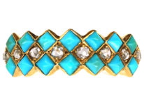Victorian 18ct Gold, Turquoise & Diamond Zig Zag Ring
