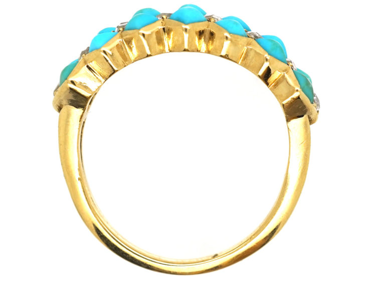 Victorian 18ct Gold, Turquoise & Diamond Zig Zag Ring