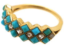 Victorian 18ct Gold, Turquoise & Diamond Zig Zag Ring