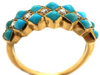 Victorian 18ct Gold, Turquoise & Diamond Zig Zag Ring