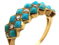 Victorian 18ct Gold, Turquoise & Diamond Zig Zag Ring