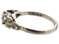 Art Deco Diamond Solitaire Ring With Diamond Set Leaf Shoulders
