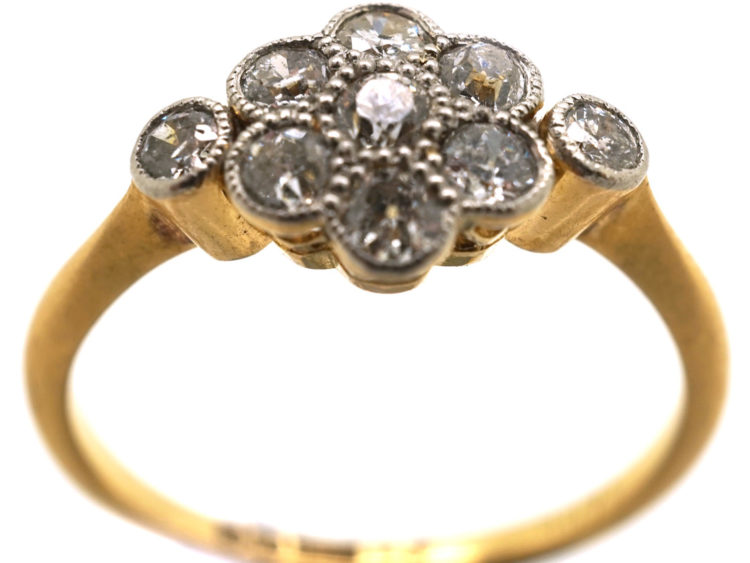 Edwardian Diamond Cluster Ring With a Diamond on Either Side