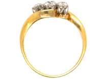 Edwardian 18ct Gold & Platinum Three Stone Diamond Crossover Ring