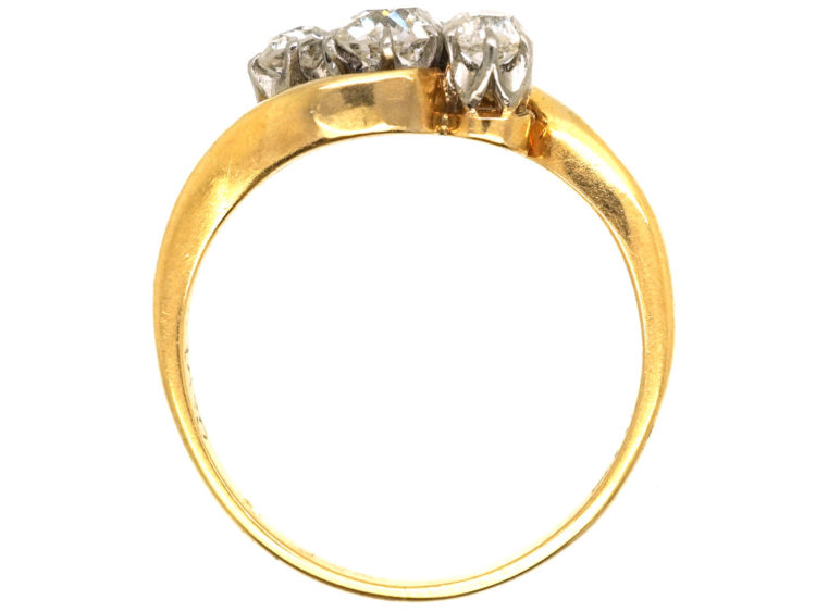 Edwardian 18ct Gold & Platinum Three Stone Diamond Crossover Ring