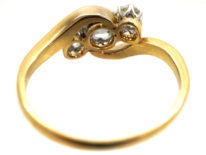 Edwardian 18ct Gold & Platinum Three Stone Diamond Crossover Ring