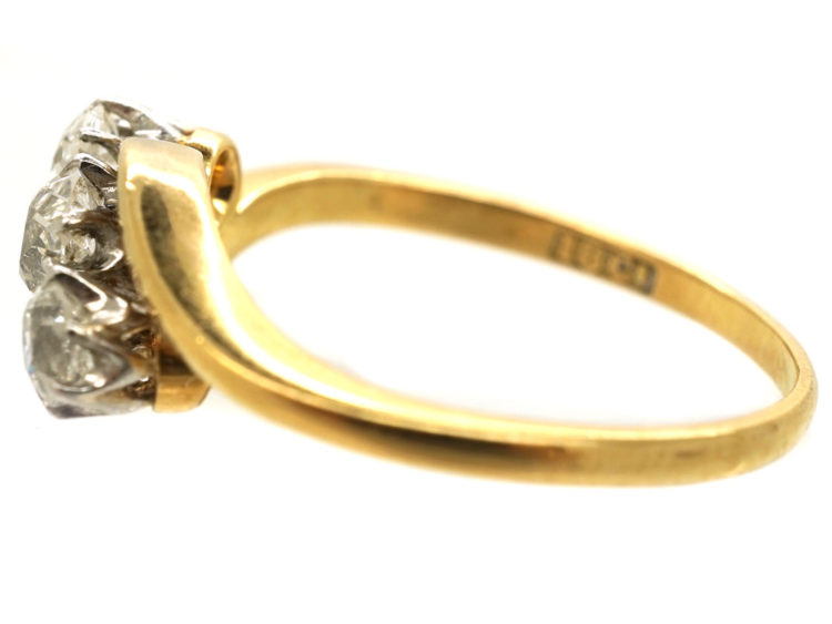 Edwardian 18ct Gold & Platinum Three Stone Diamond Crossover Ring