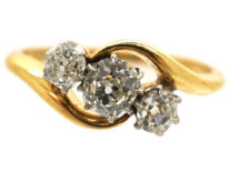 Edwardian 18ct Gold & Platinum Three Stone Diamond Crossover Ring