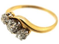 Edwardian 18ct Gold & Platinum Three Stone Diamond Crossover Ring
