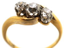 Edwardian 18ct Gold & Platinum Three Stone Diamond Crossover Ring
