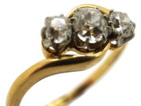 Edwardian 18ct Gold & Platinum Three Stone Diamond Crossover Ring