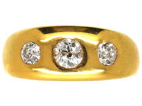 Victorian 18ct Gold, Three Stone Diamond Rub Over Ring
