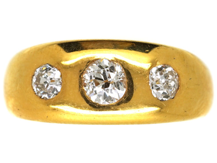 Victorian 18ct Gold, Three Stone Diamond Rub Over Ring