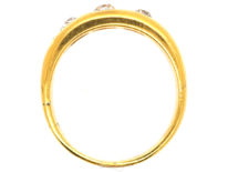 Victorian 18ct Gold, Three Stone Diamond Rub Over Ring
