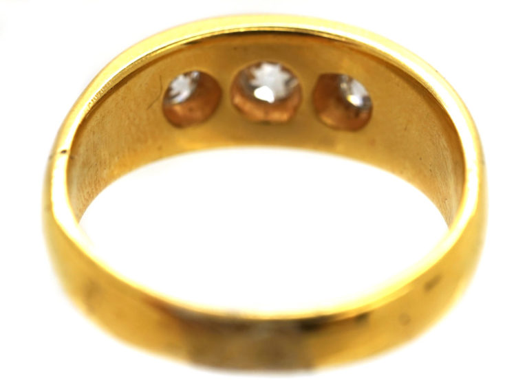 Victorian 18ct Gold, Three Stone Diamond Rub Over Ring