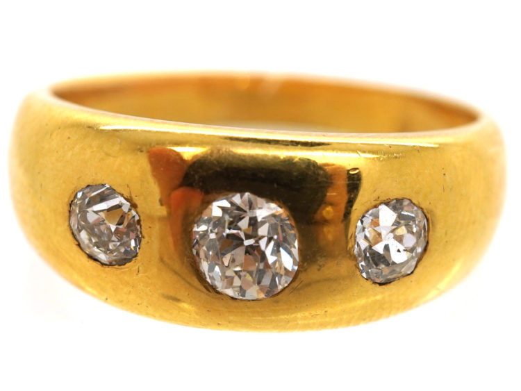 Victorian 18ct Gold, Three Stone Diamond Rub Over Ring