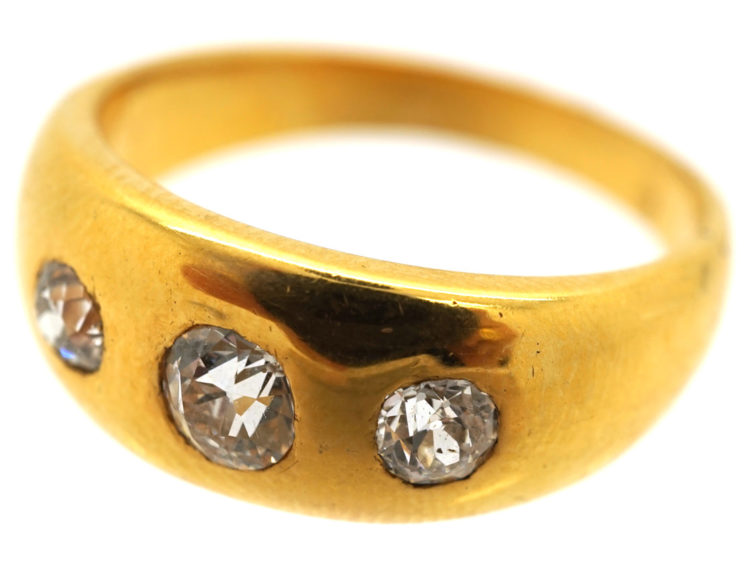Victorian 18ct Gold, Three Stone Diamond Rub Over Ring