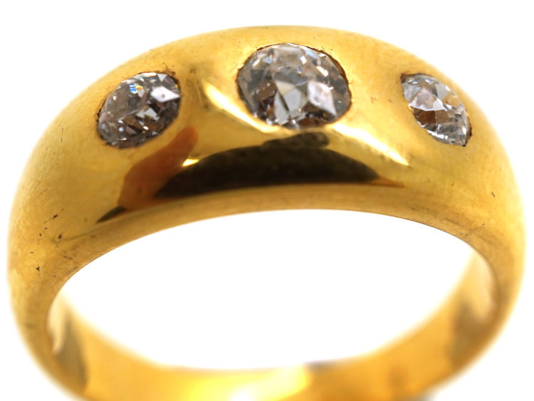 Victorian 18ct Gold, Three Stone Diamond Rub Over Ring