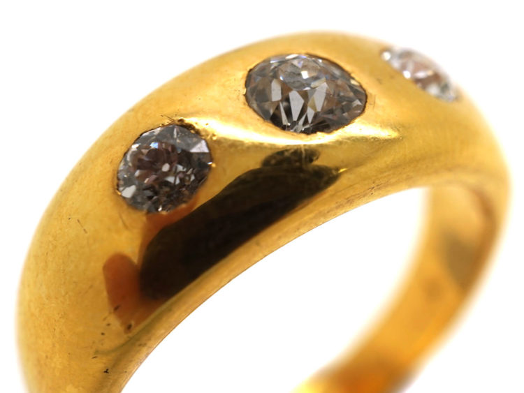 Victorian 18ct Gold, Three Stone Diamond Rub Over Ring