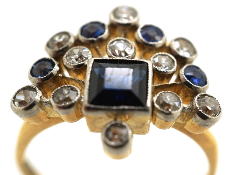 Edwardian 18ct Gold & Platinum, Sapphire & Diamond Firework Ring