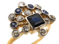 Edwardian 18ct Gold & Platinum, Sapphire & Diamond Firework Ring