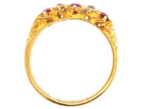 Edwardian Ruby & Diamond Five Stone Carved Half Hoop Ring