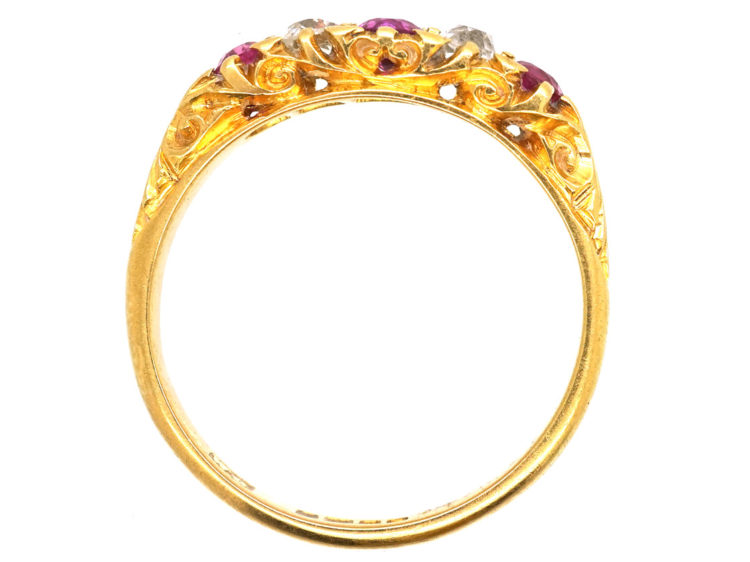 Edwardian Ruby & Diamond Five Stone Carved Half Hoop Ring