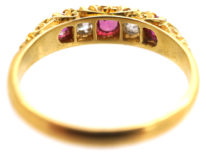 Edwardian Ruby & Diamond Five Stone Carved Half Hoop Ring