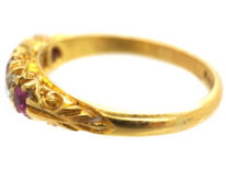Edwardian Ruby & Diamond Five Stone Carved Half Hoop Ring