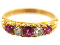Edwardian Ruby & Diamond Five Stone Carved Half Hoop Ring