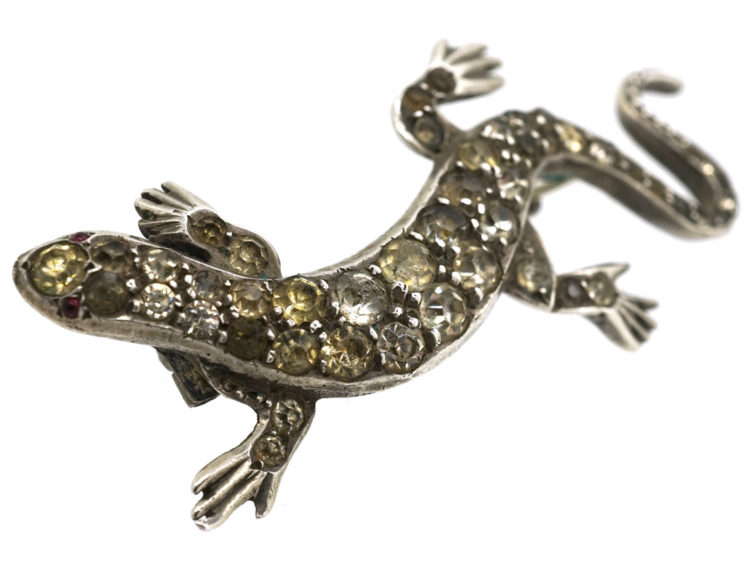 Edwardian Silver & Paste Lizard Brooch