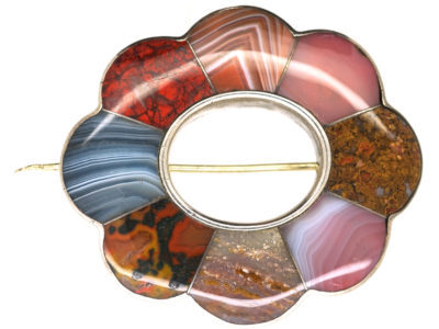 Victorian Silver Scottish Agate Oval Brooch