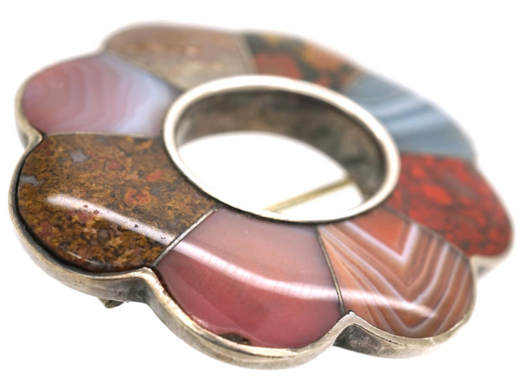 Victorian Silver Scottish Agate Oval Brooch