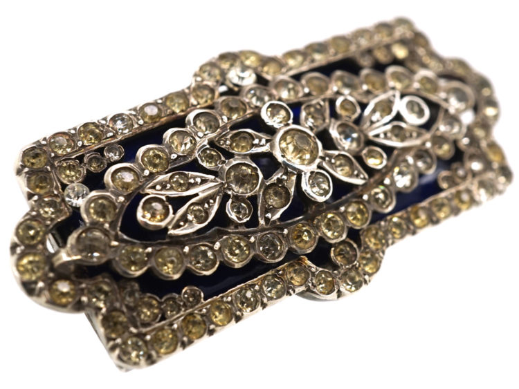 Edwardian Silver, Paste & Blue Glass Rectangular Brooch