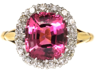 Edwardian 18ct Gold, Platinum & Pink Tourmaline Cluster Ring