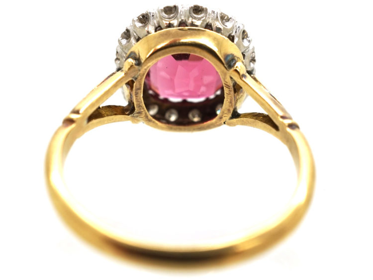 Edwardian 18ct Gold, Platinum & Pink Tourmaline Cluster Ring