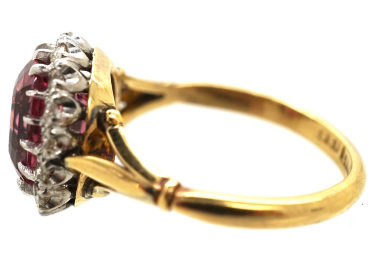 Edwardian 18ct Gold, Platinum & Pink Tourmaline Cluster Ring
