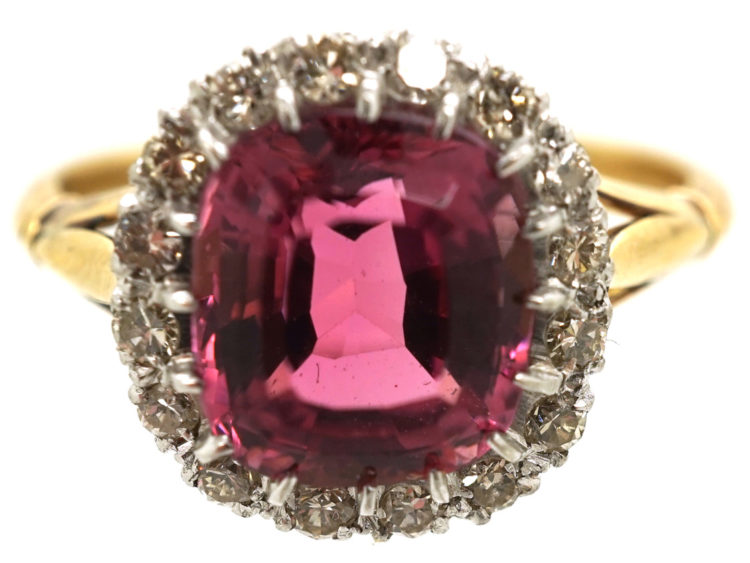 Edwardian 18ct Gold, Platinum & Pink Tourmaline Cluster Ring