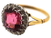 Edwardian 18ct Gold, Platinum & Pink Tourmaline Cluster Ring