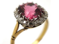 Edwardian 18ct Gold, Platinum & Pink Tourmaline Cluster Ring