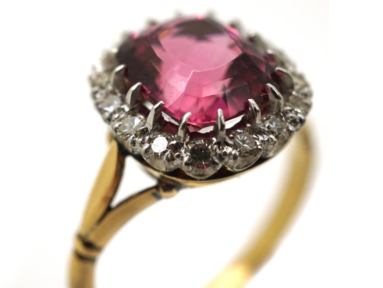 Edwardian 18ct Gold, Platinum & Pink Tourmaline Cluster Ring