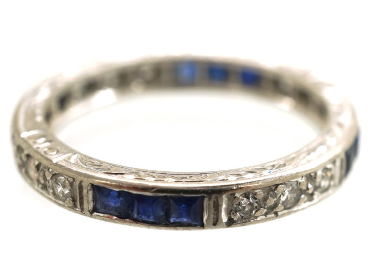 Art Deco 18ct White Gold, Sapphire & Diamond Eternity Ring