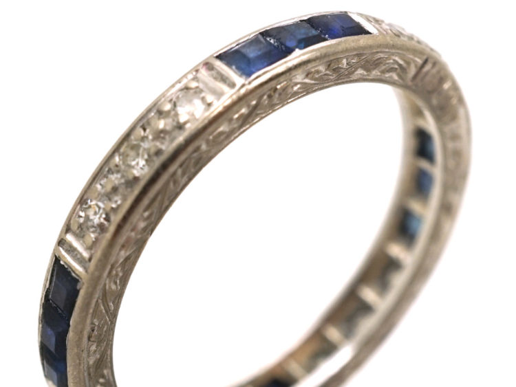 Art Deco 18ct White Gold, Sapphire & Diamond Eternity Ring