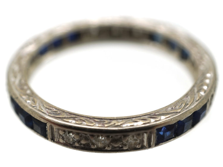 Art Deco 18ct White Gold, Sapphire & Diamond Eternity Ring