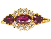 Edwardian 18ct Gold Three Stone Ruby & Diamond Ring