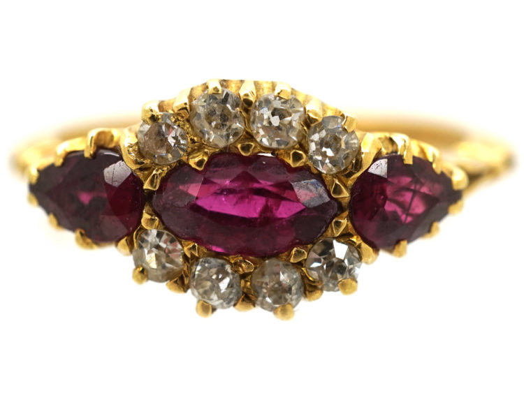 Edwardian 18ct Gold Three Stone Ruby & Diamond Ring