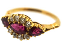 Edwardian 18ct Gold Three Stone Ruby & Diamond Ring