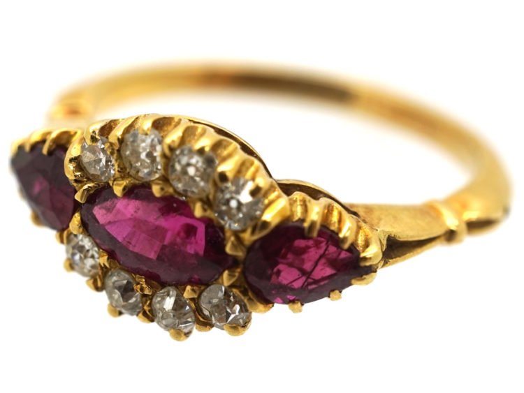 Edwardian 18ct Gold Three Stone Ruby & Diamond Ring
